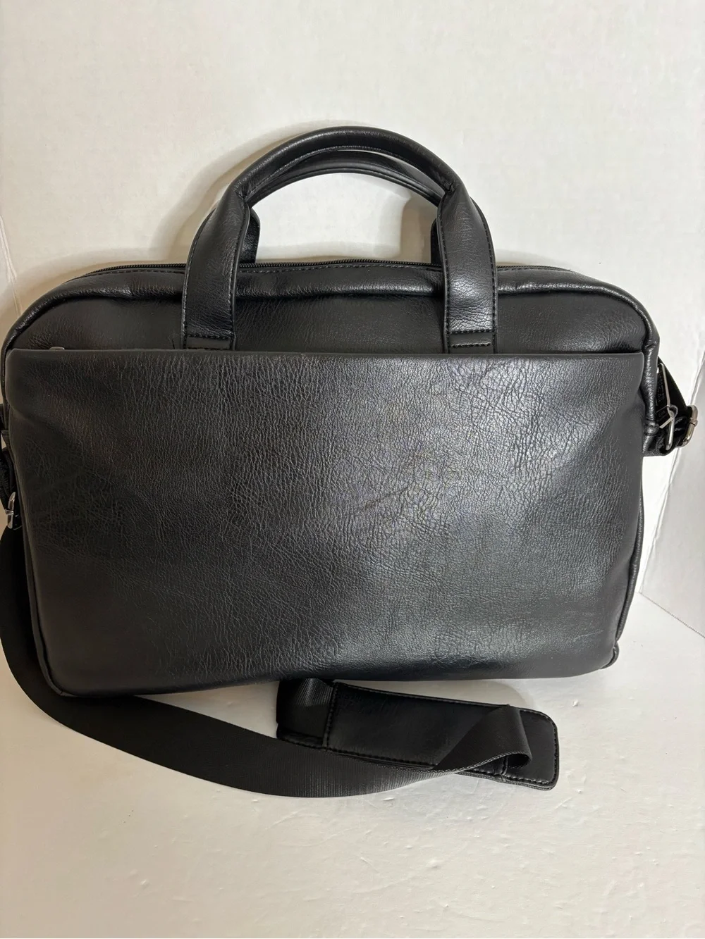 Black Faux Leather Laptop Briefcase Messenger Bag